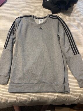 adidas Men's Grey Crewneck Sweatshirt with Black Three-Stripes